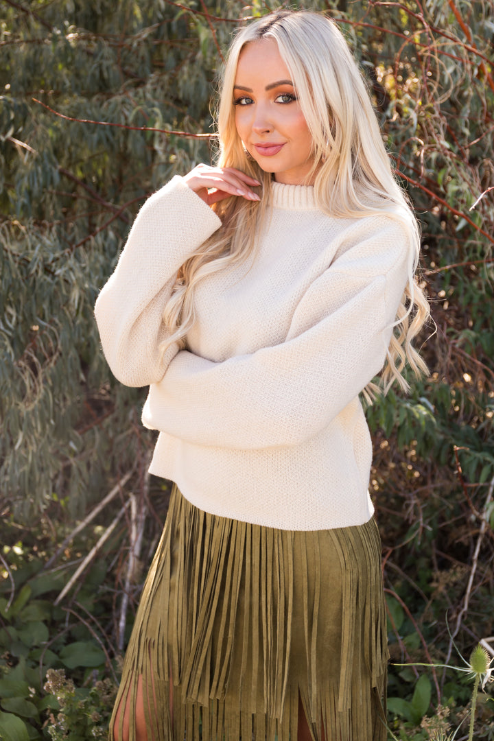 Cream Loose Sleeve Thick Knit Sweater