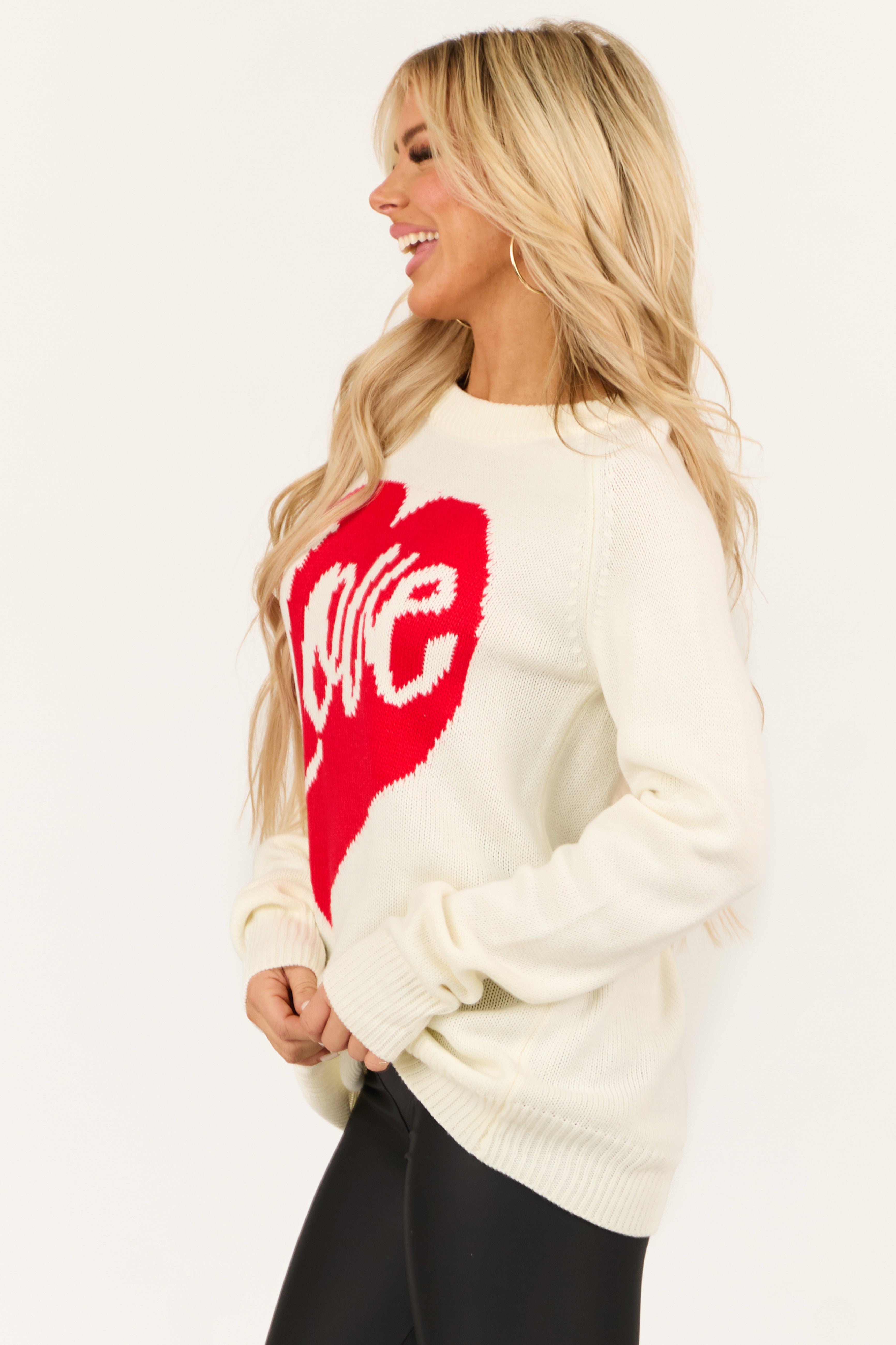 Cream 'Love' Heart Graphic Long Sleeve Sweater | Lime Lush Boutique