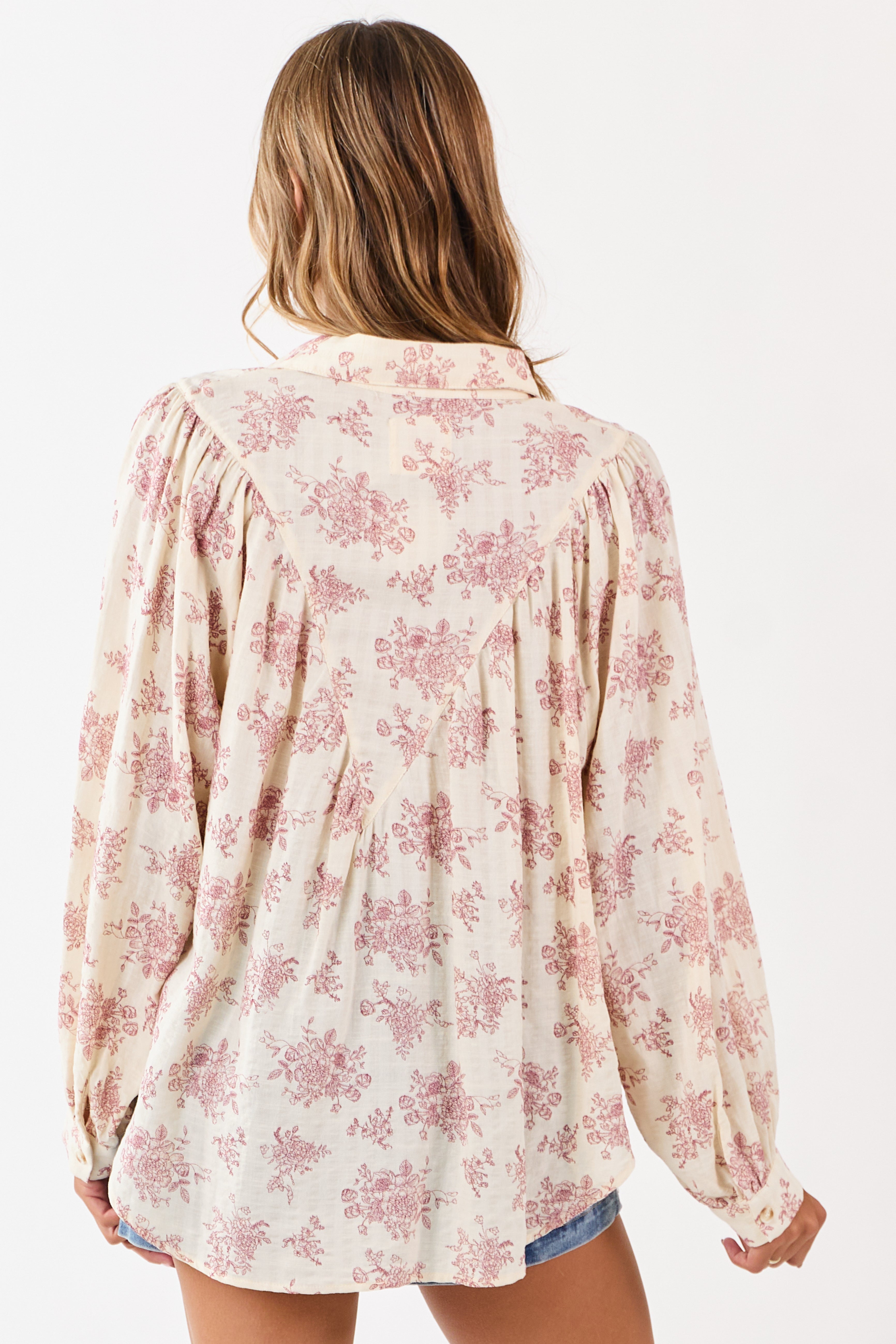 Cream Luxe Floral Print Cotton Button Up Top