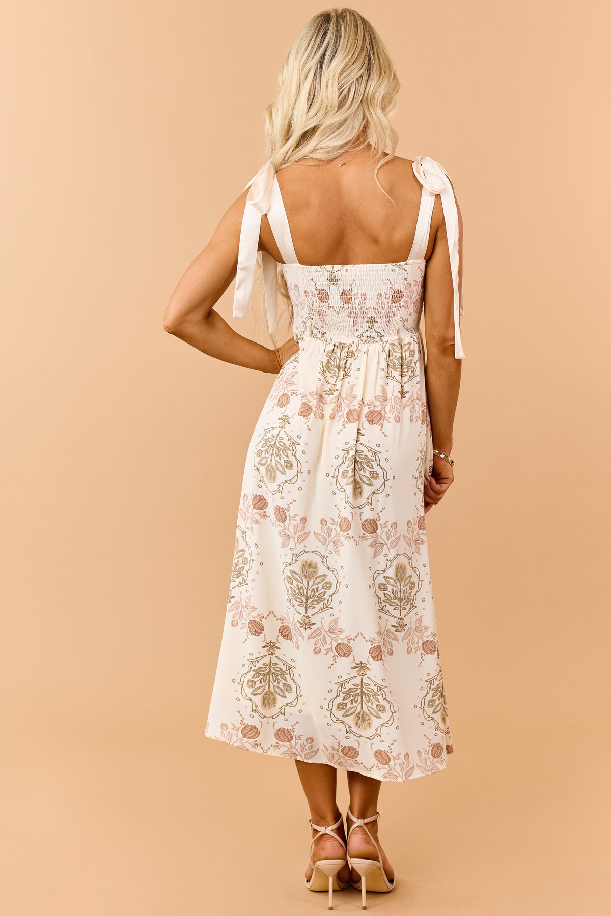Cream Medallion Floral Corset Bodice Midi Dress