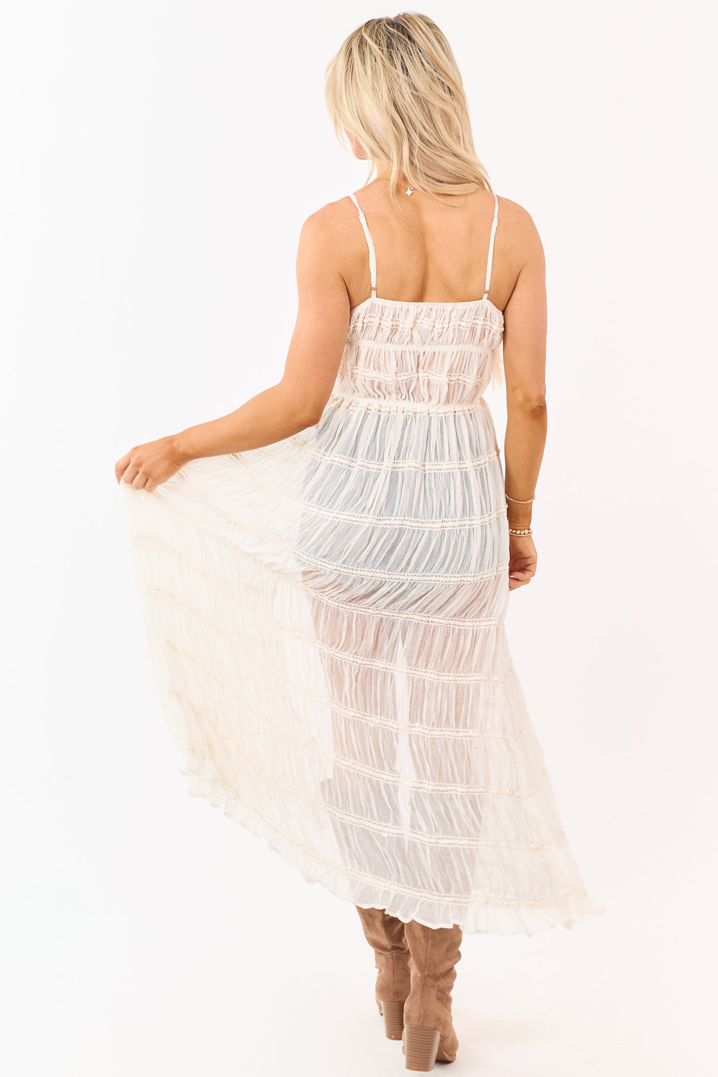 Cream Metallic Embroidery Front Tie Duster Cami Vest