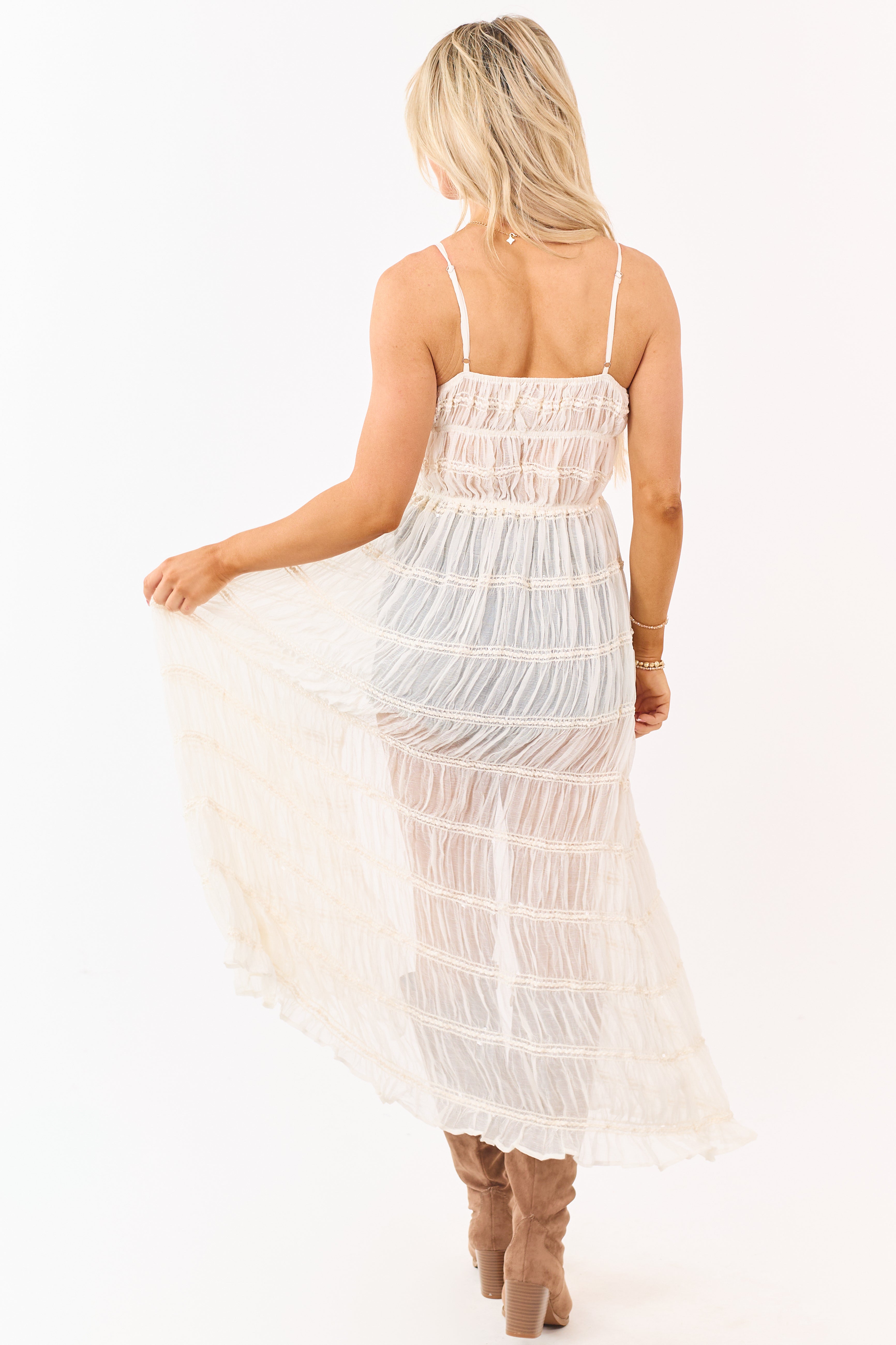 Cream Metallic Embroidery Front Tie Duster Cami Vest