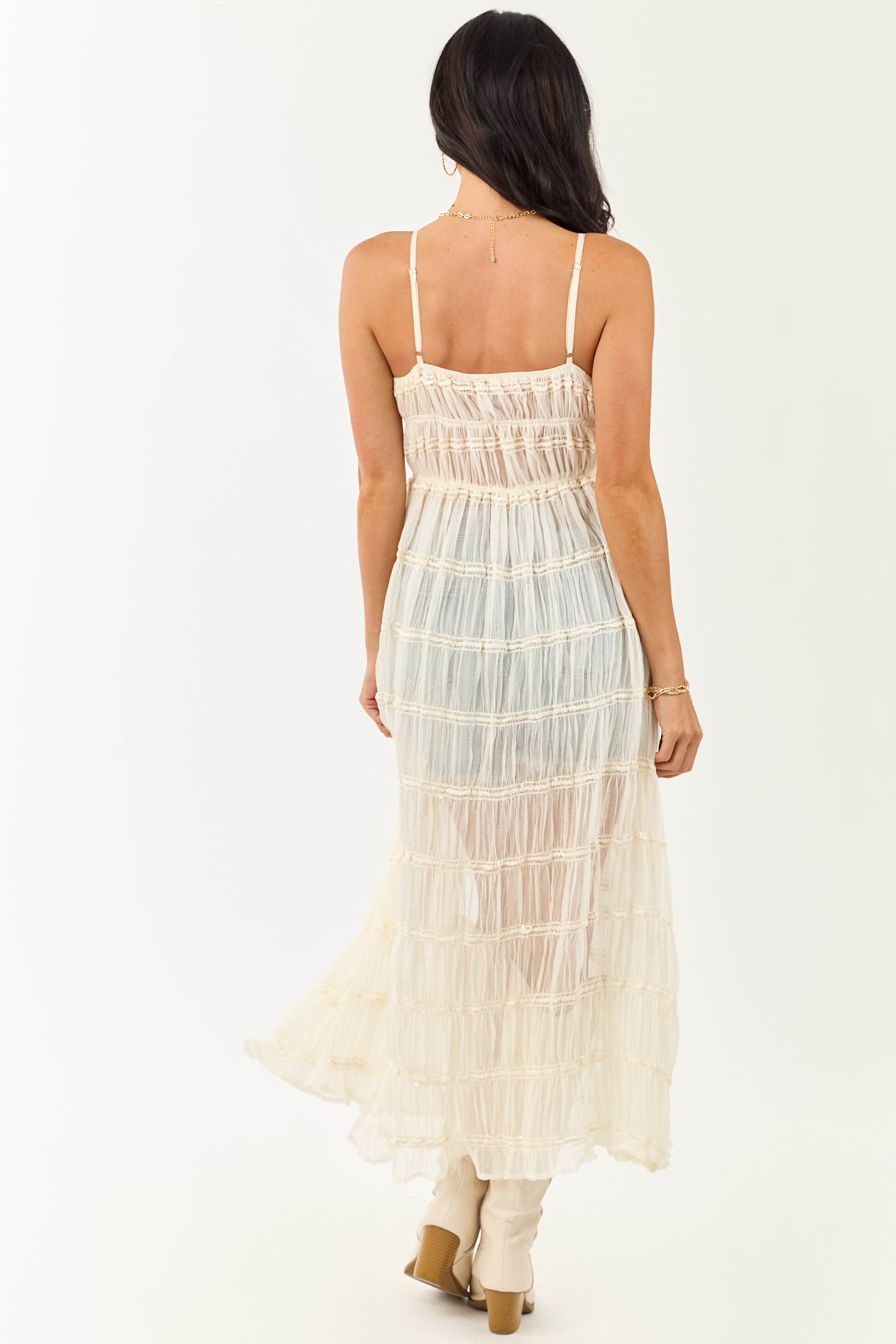 Cream Metallic Embroidery Front Tie Duster Cami Vest