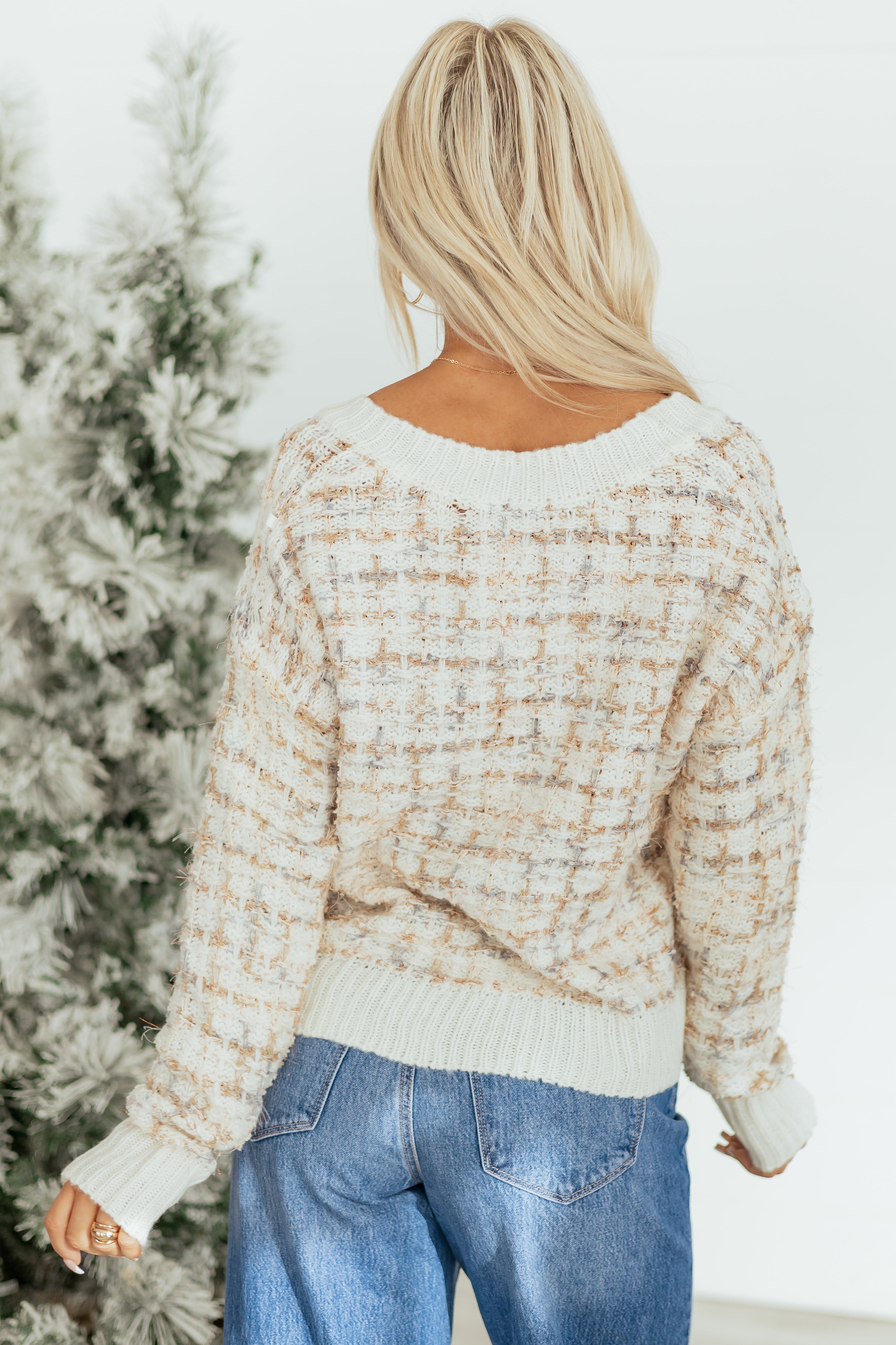 PRE-ORDER Cream Metallic Threaded Marled Knit Sweater SHIP ETA 11/26