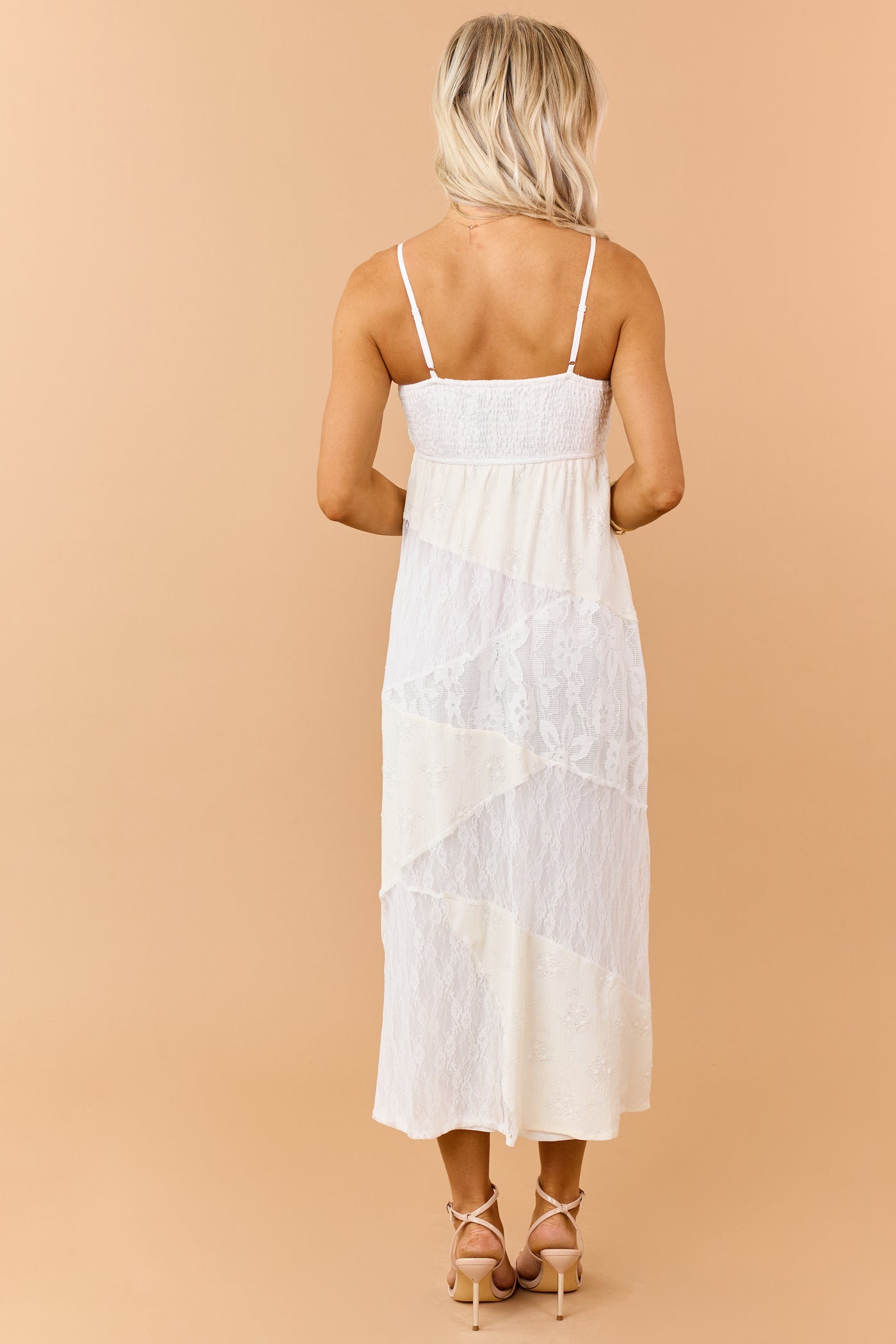 Cream Mixed Floral Lace Tiered Babydoll Maxi Dress