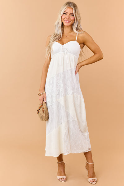 Cream Mixed Floral Lace Tiered Babydoll Maxi Dress