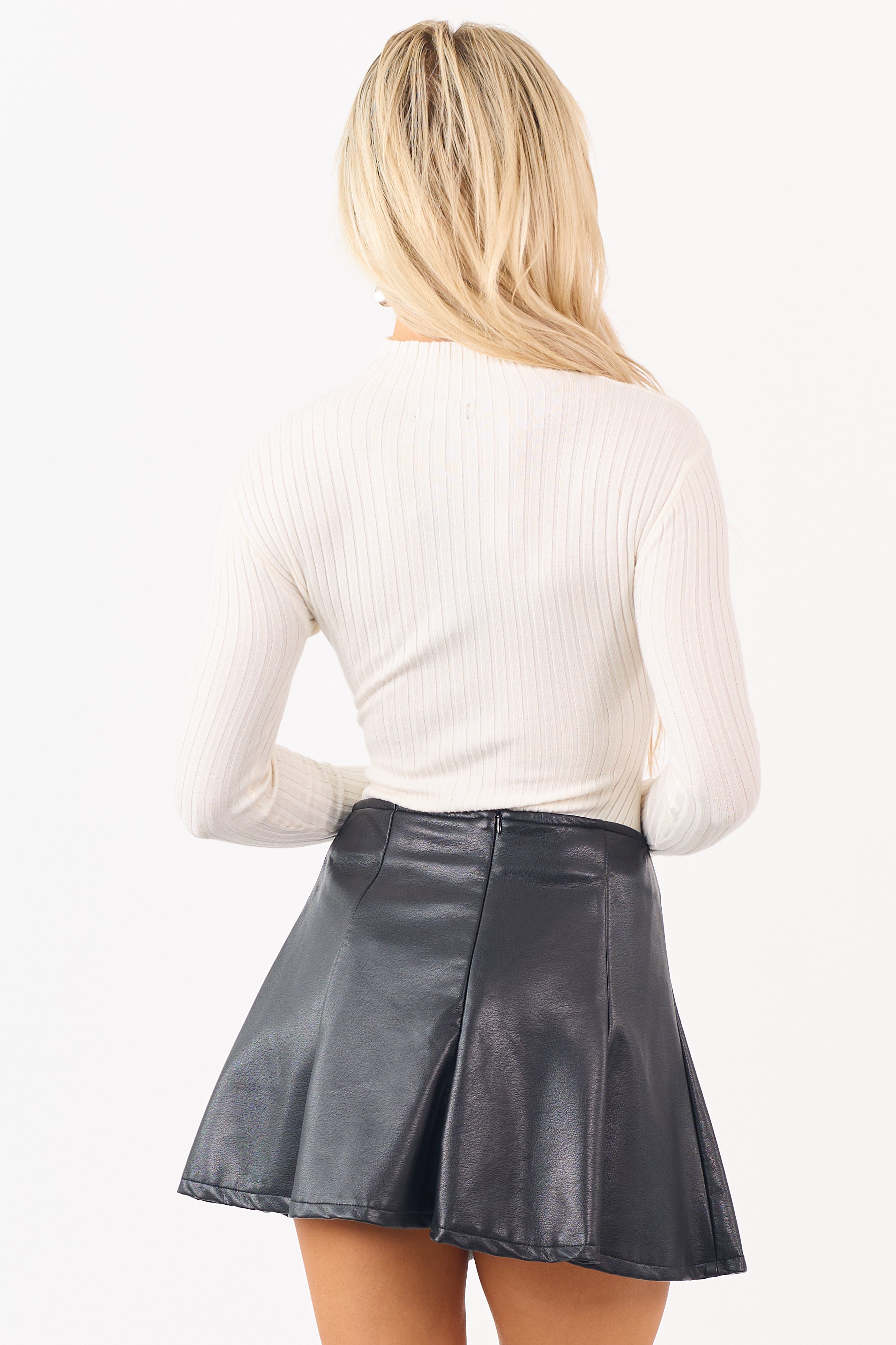 Cream Mock Neck Long Sleeve Rib Knit Bodysuit