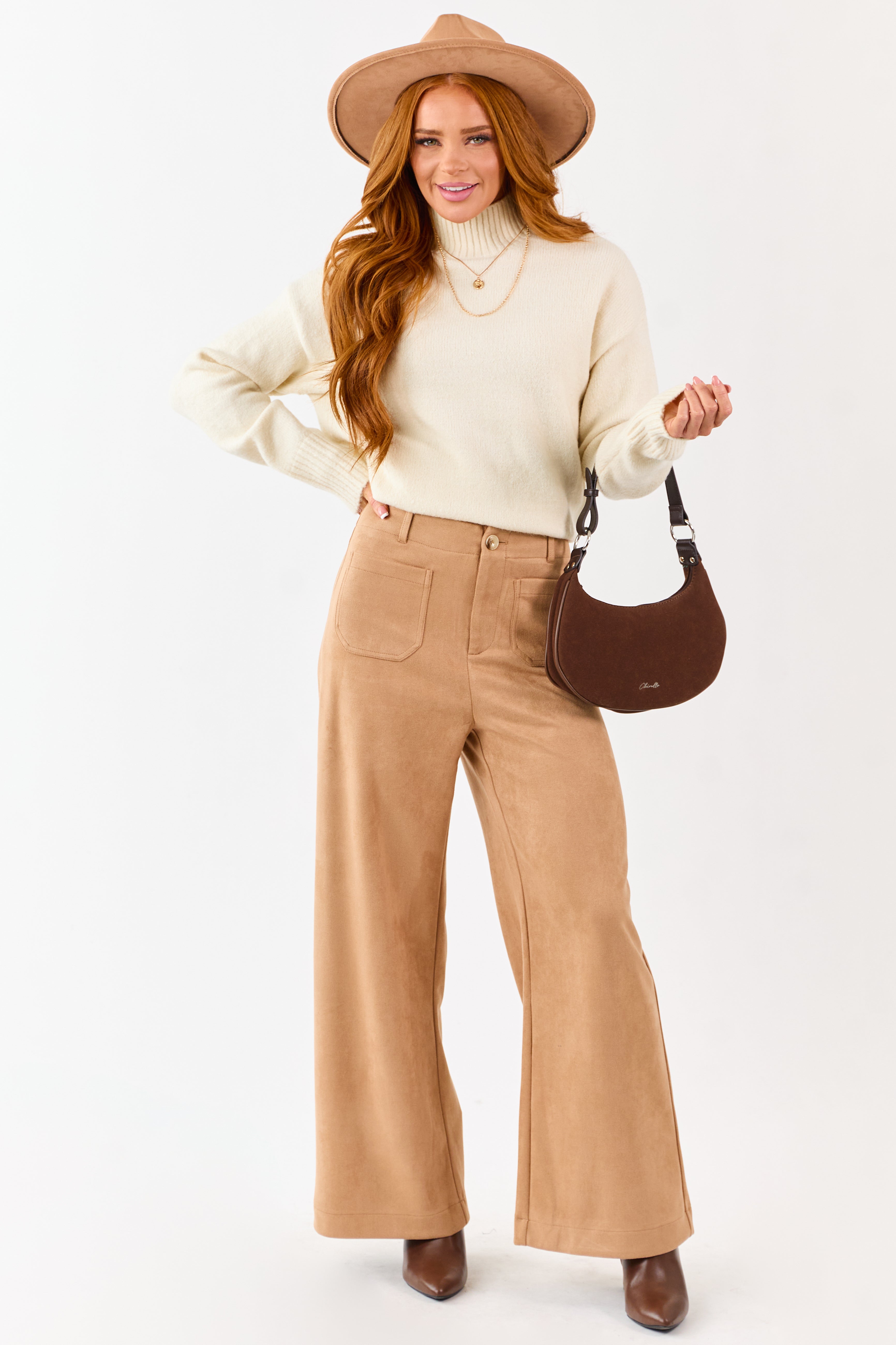 Cream Mock Neck Relaxed Ribbed Trim Sweater