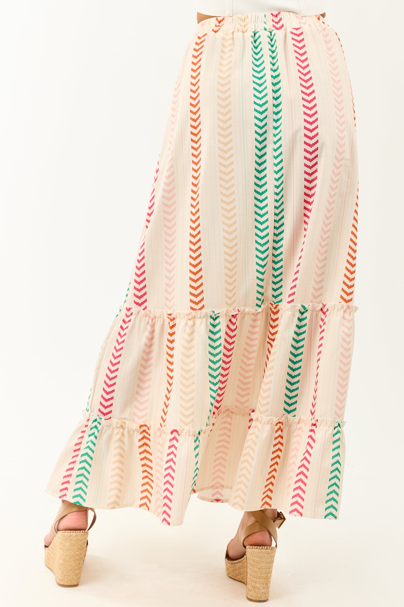 Cream Multicolor Chevron Stripe Maxi Skirt