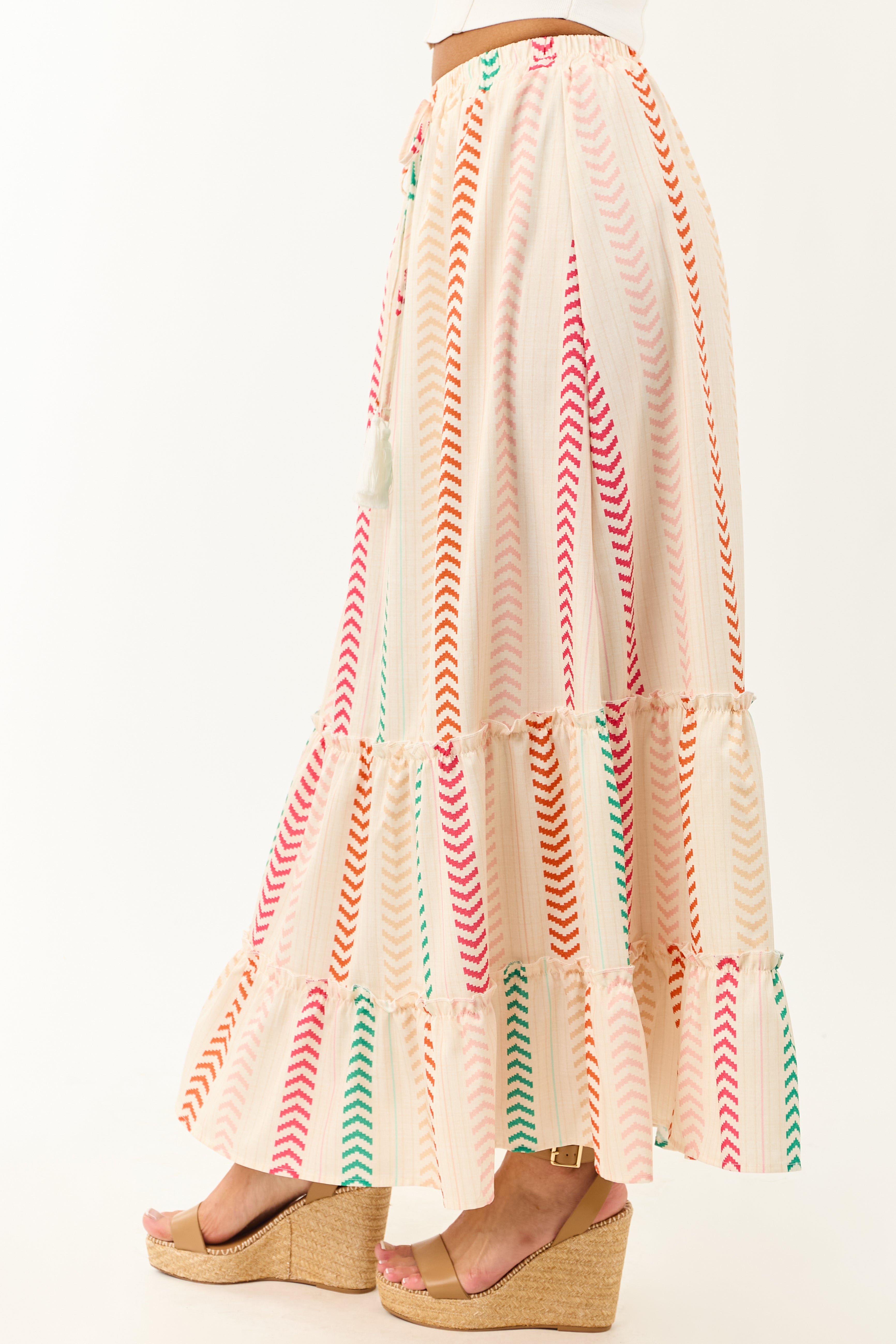 Cream Multicolor Chevron Stripe Maxi Skirt