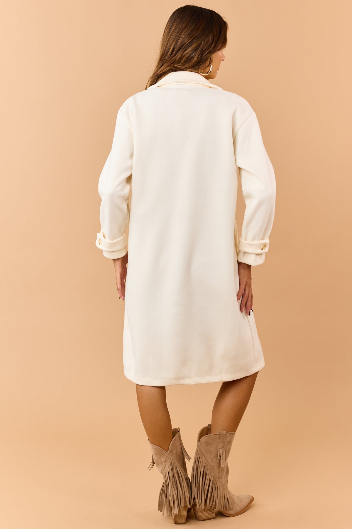 Cream Notch Lapel Collar Longline Trench Coat