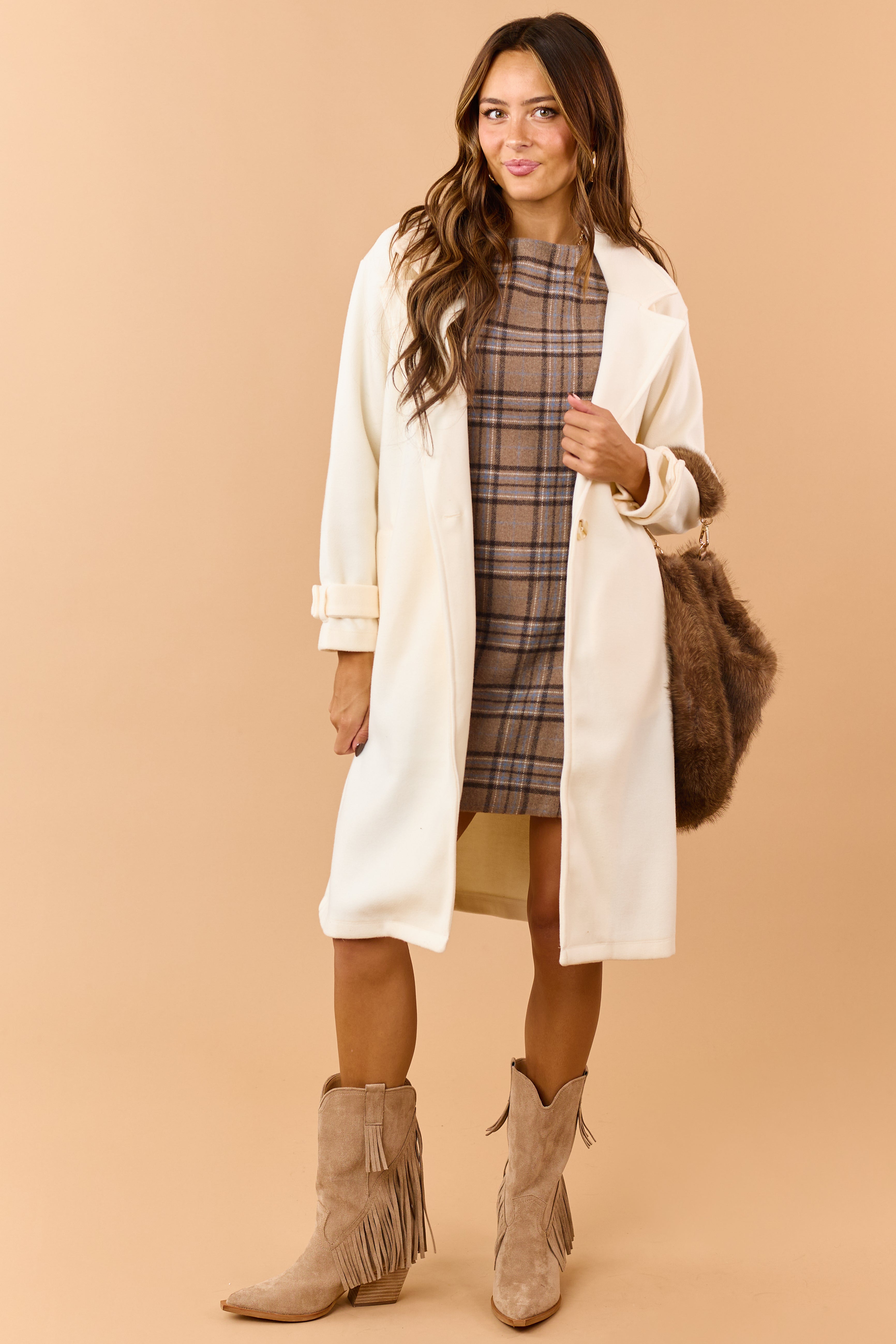 Cream Notch Lapel Collar Longline Trench Coat | Lime Lush Boutique