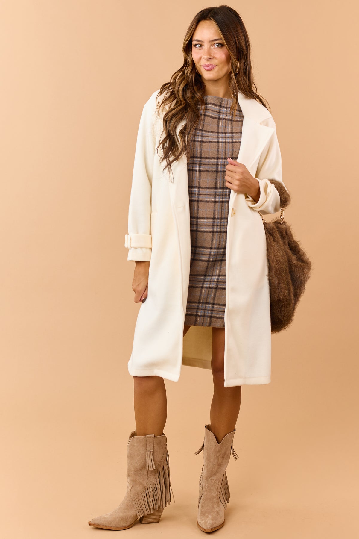Cream Notch Lapel Collar Longline Trench Coat