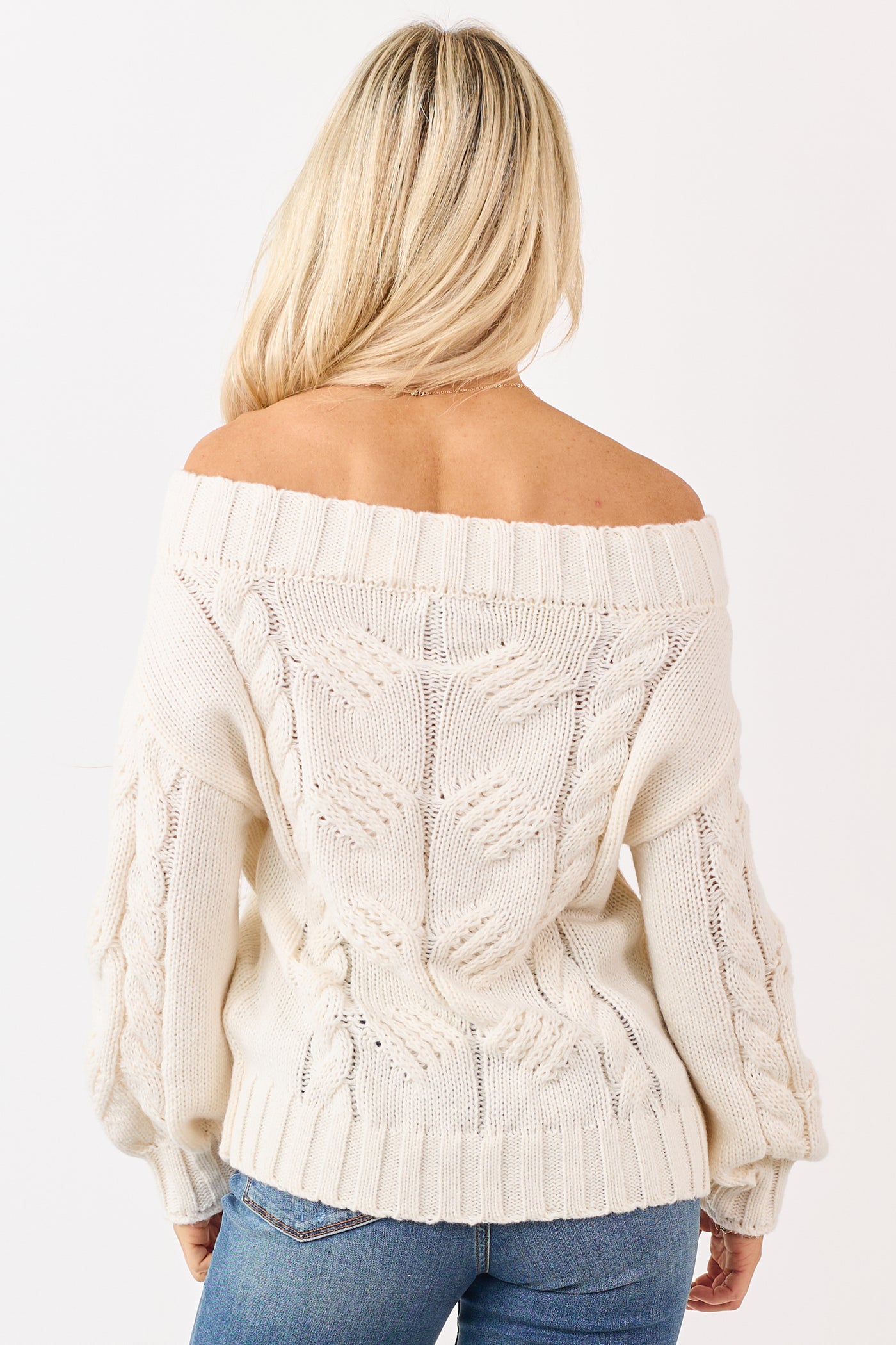 Cream Off the Shoulder Cable Knit Sweater