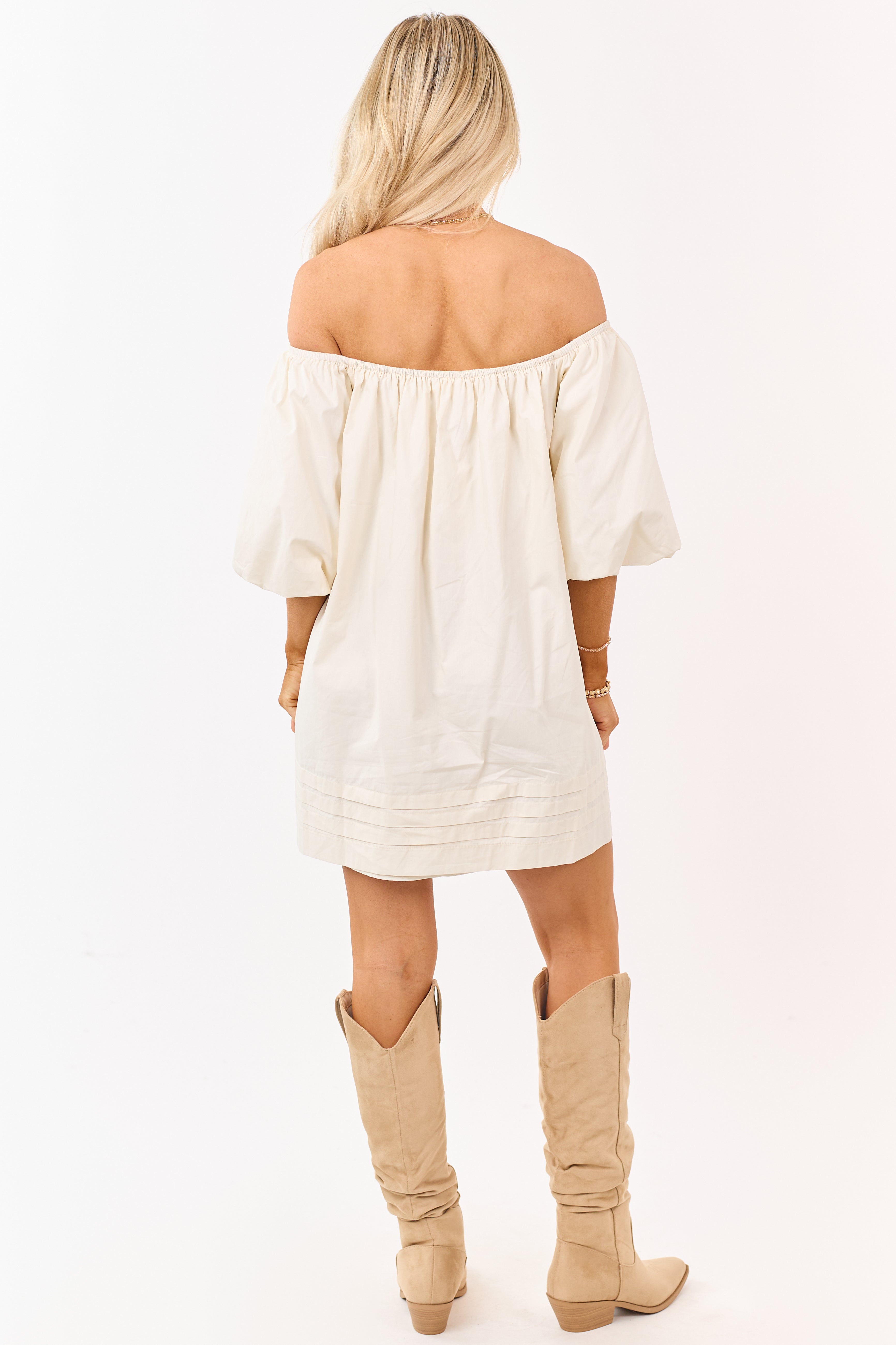 Cream Off the Shoulder Cotton Mini Dress