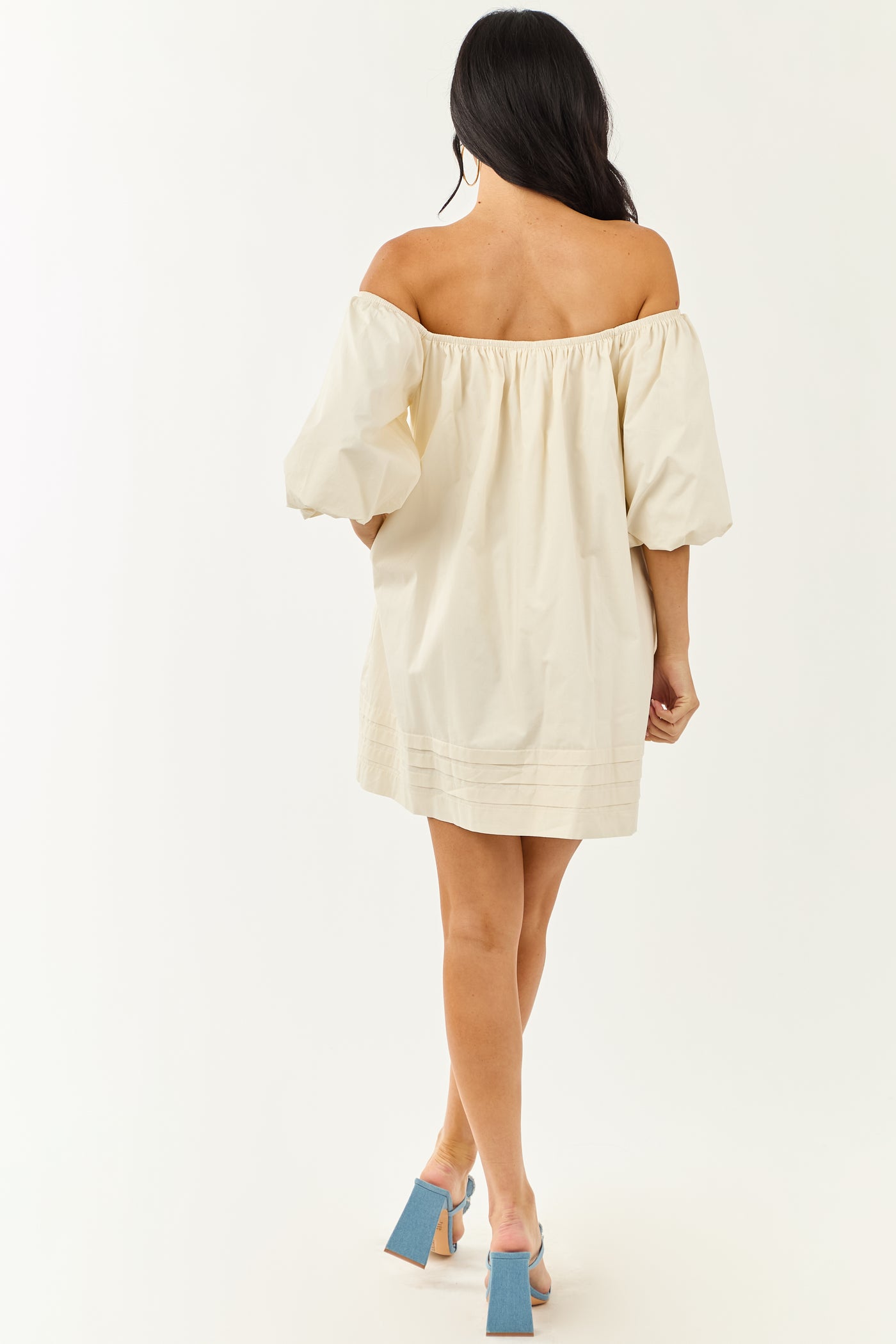 Cream Off the Shoulder Cotton Mini Dress