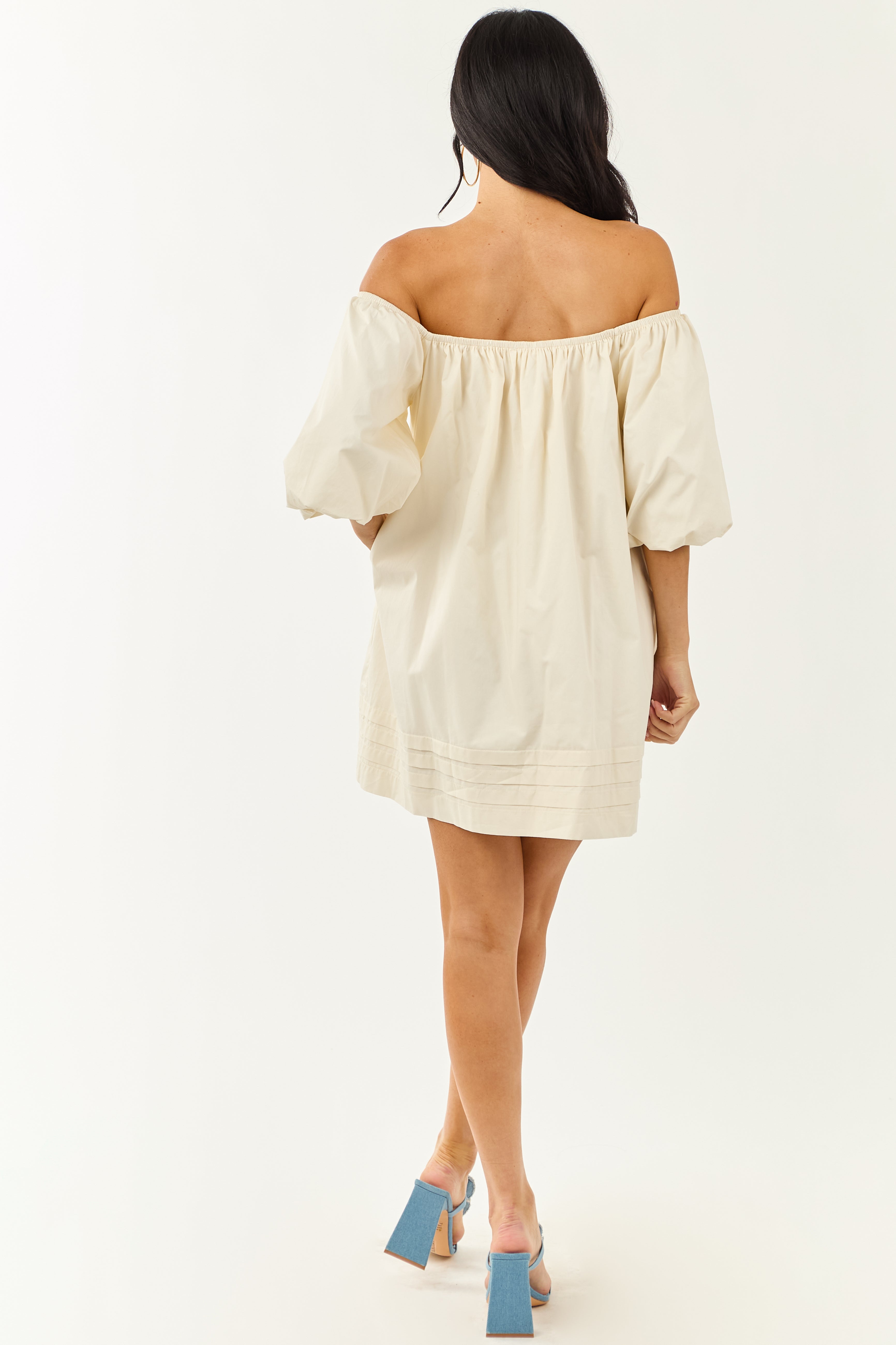 Cream Off the Shoulder Cotton Mini Dress
