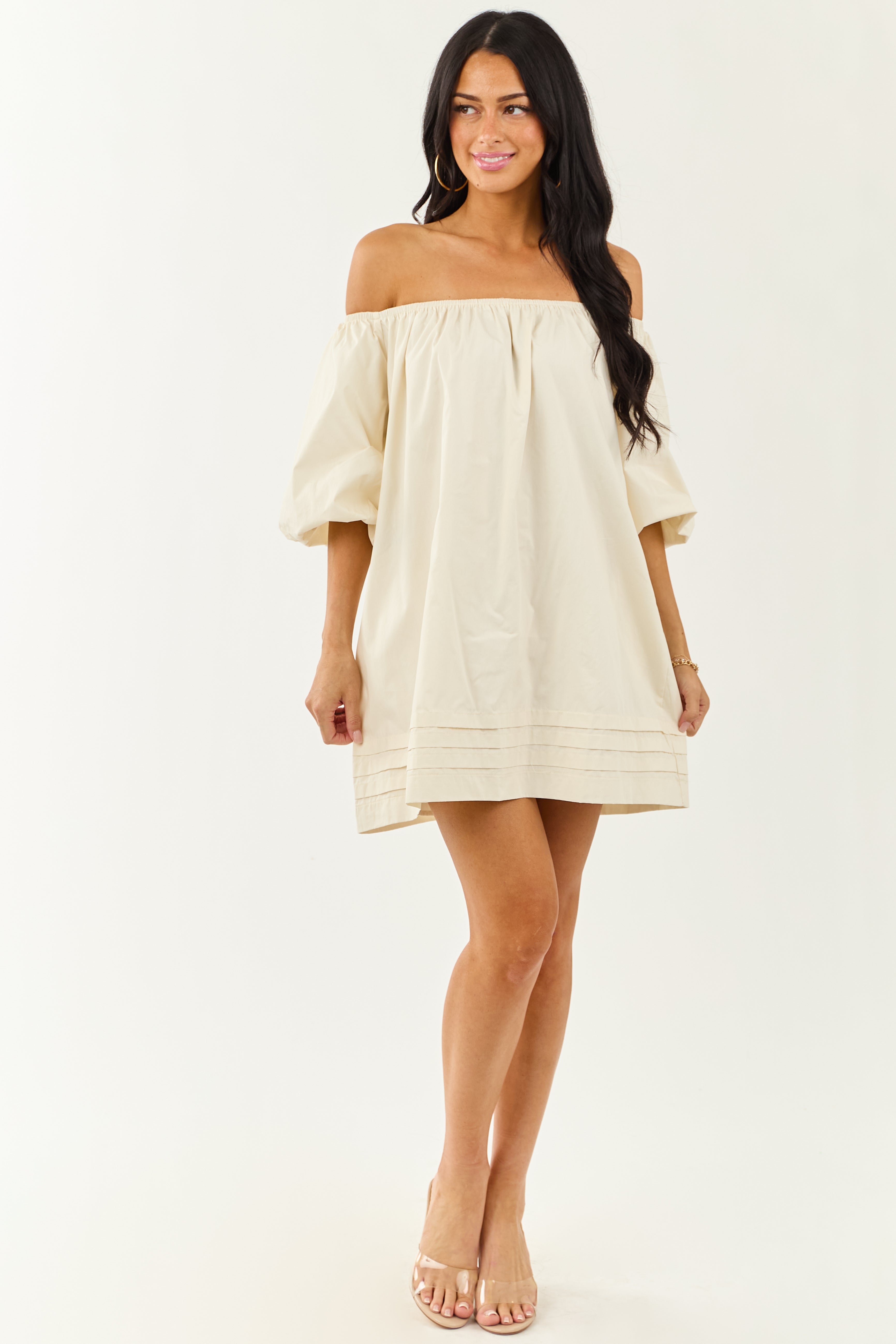 Cream Off the Shoulder Cotton Mini Dress