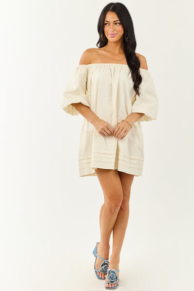 Cream Off the Shoulder Cotton Mini Dress