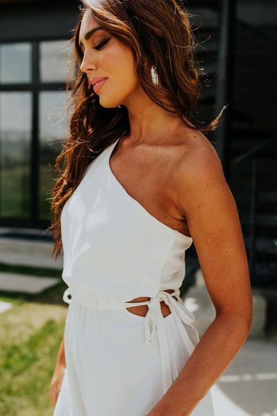 Cream One Shoulder Waist Cut Out Romper