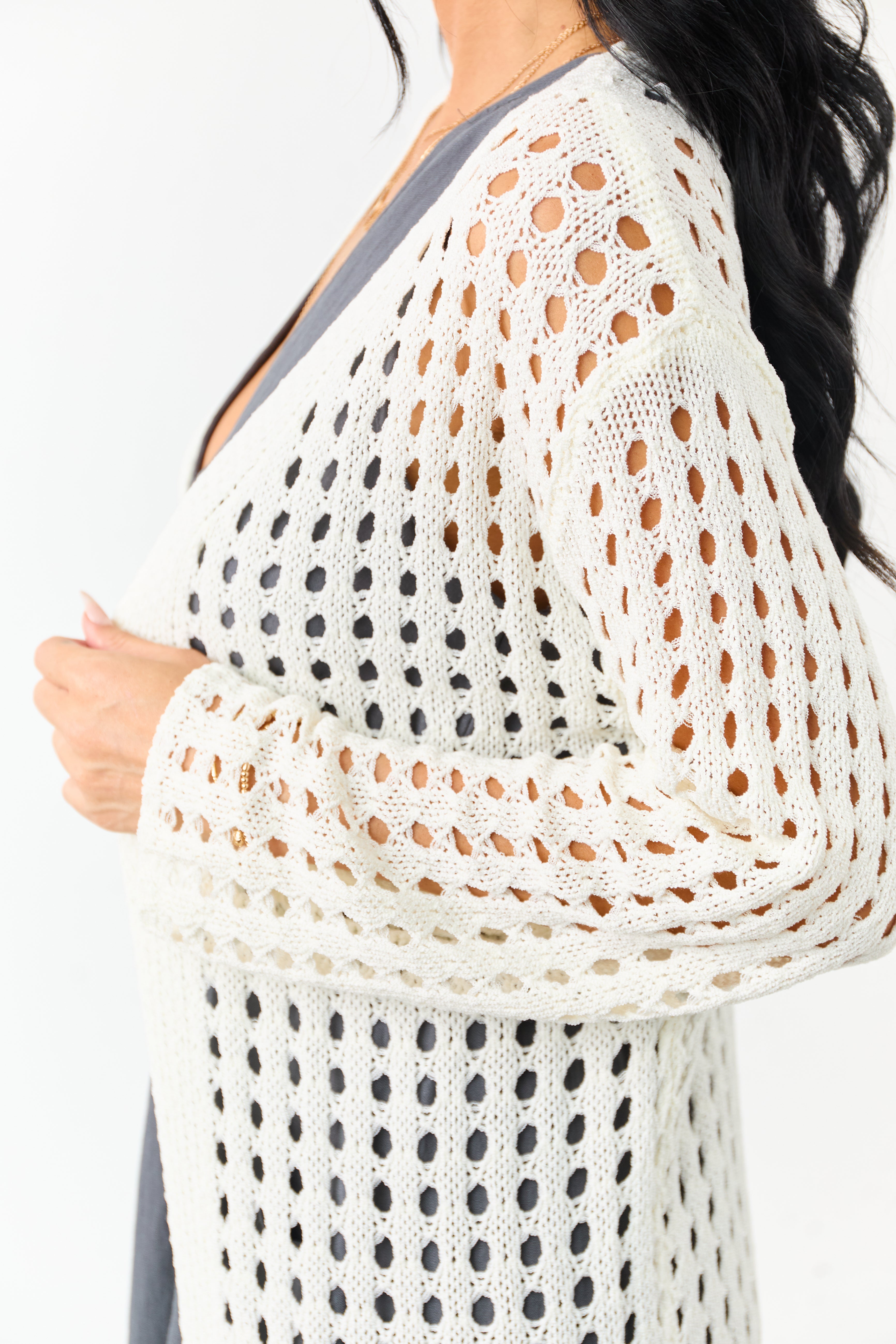 Cream Open Knit Wide Sleeve Duster Cardigan | Lime Lush Boutique