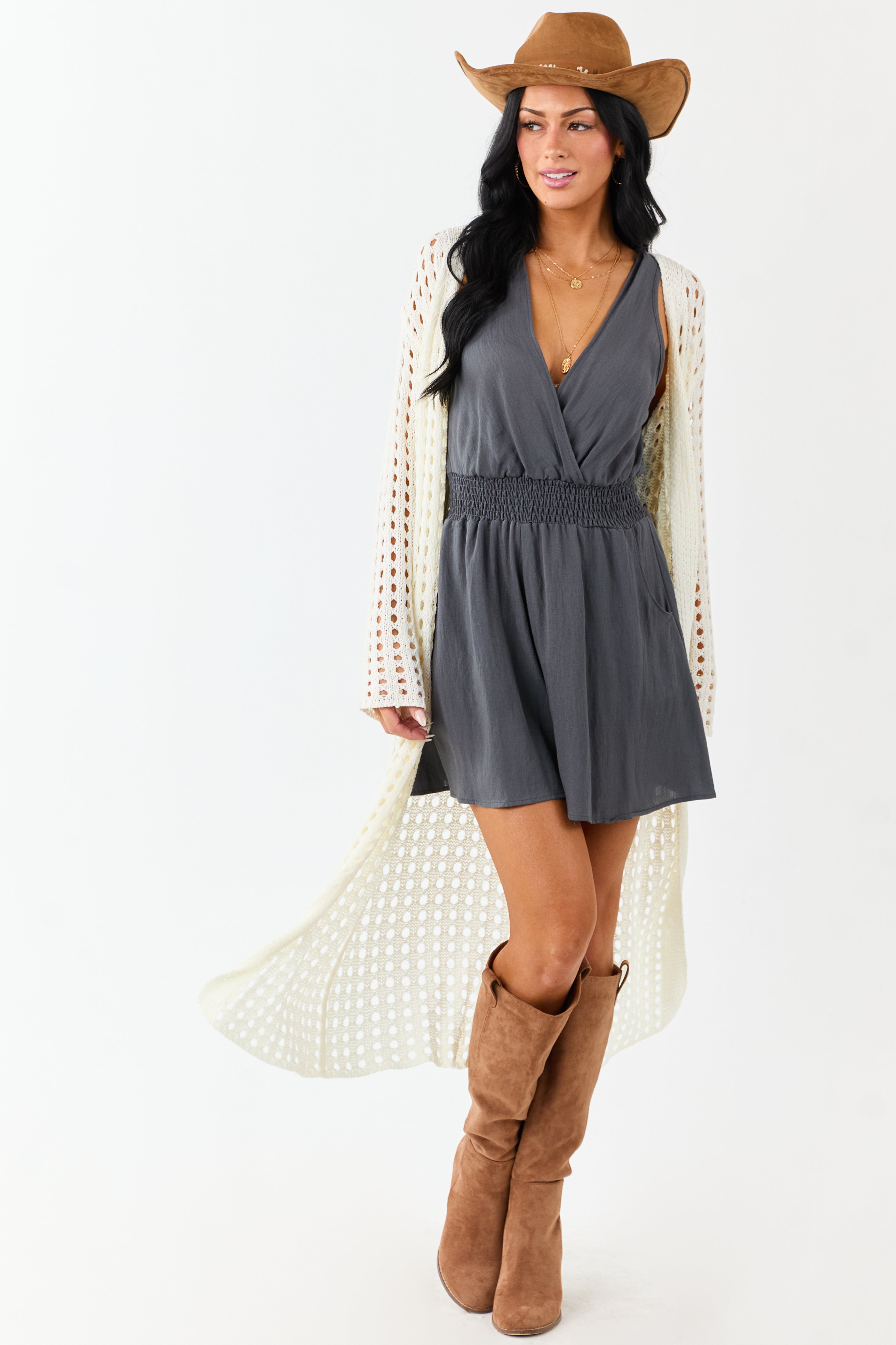 Cream Open Knit Wide Sleeve Duster Cardigan