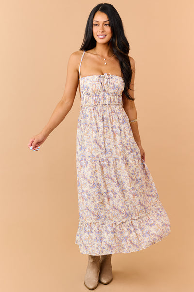 Cream Paisley Print Open Back Maxi Dress