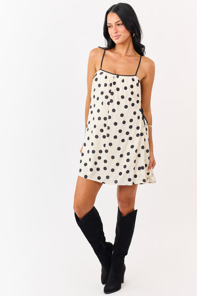 Cream Polka Dot Side Tie Mini Shift Dress