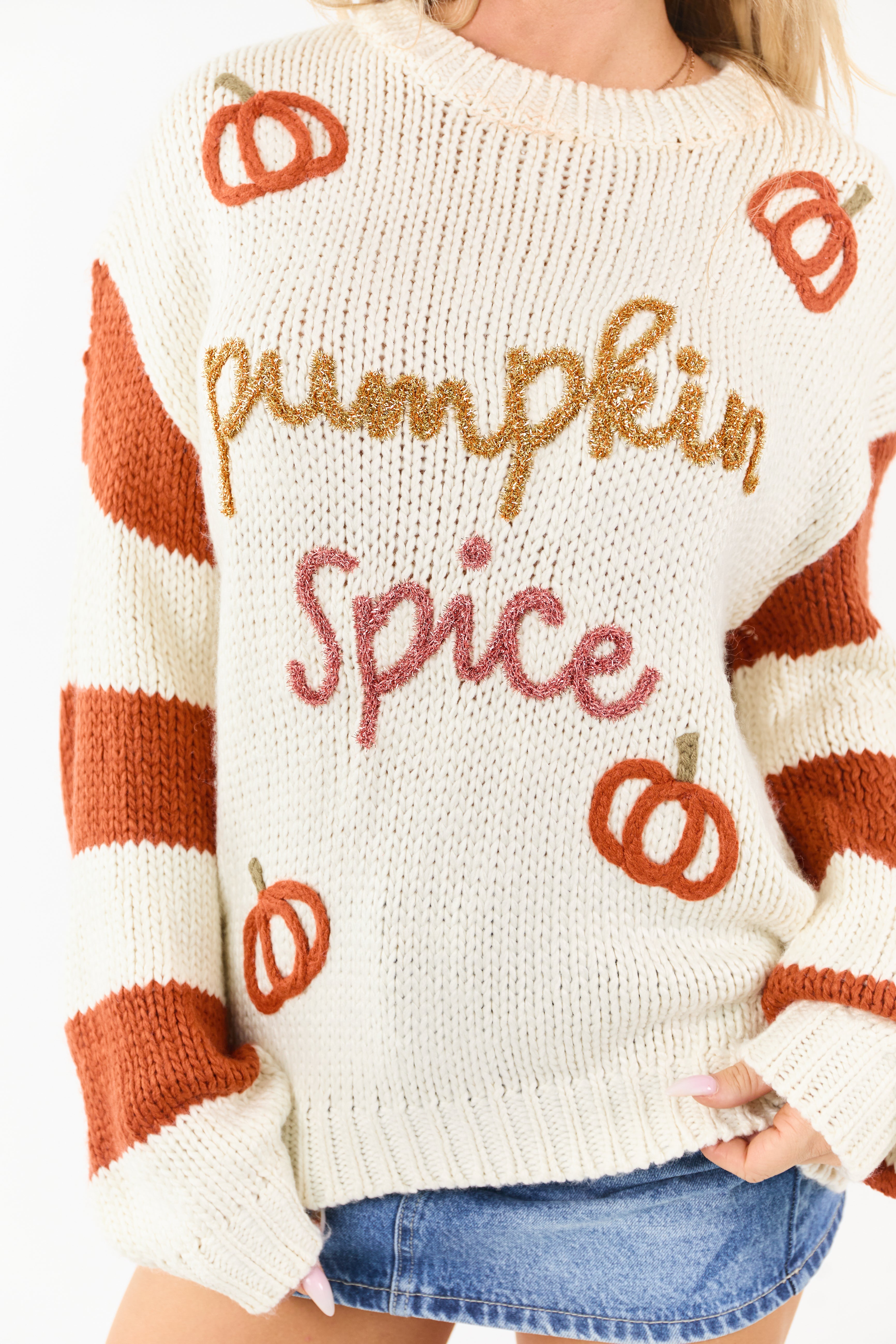 Cream 'Pumpkin Spice' Graphic Soft Knit Sweater