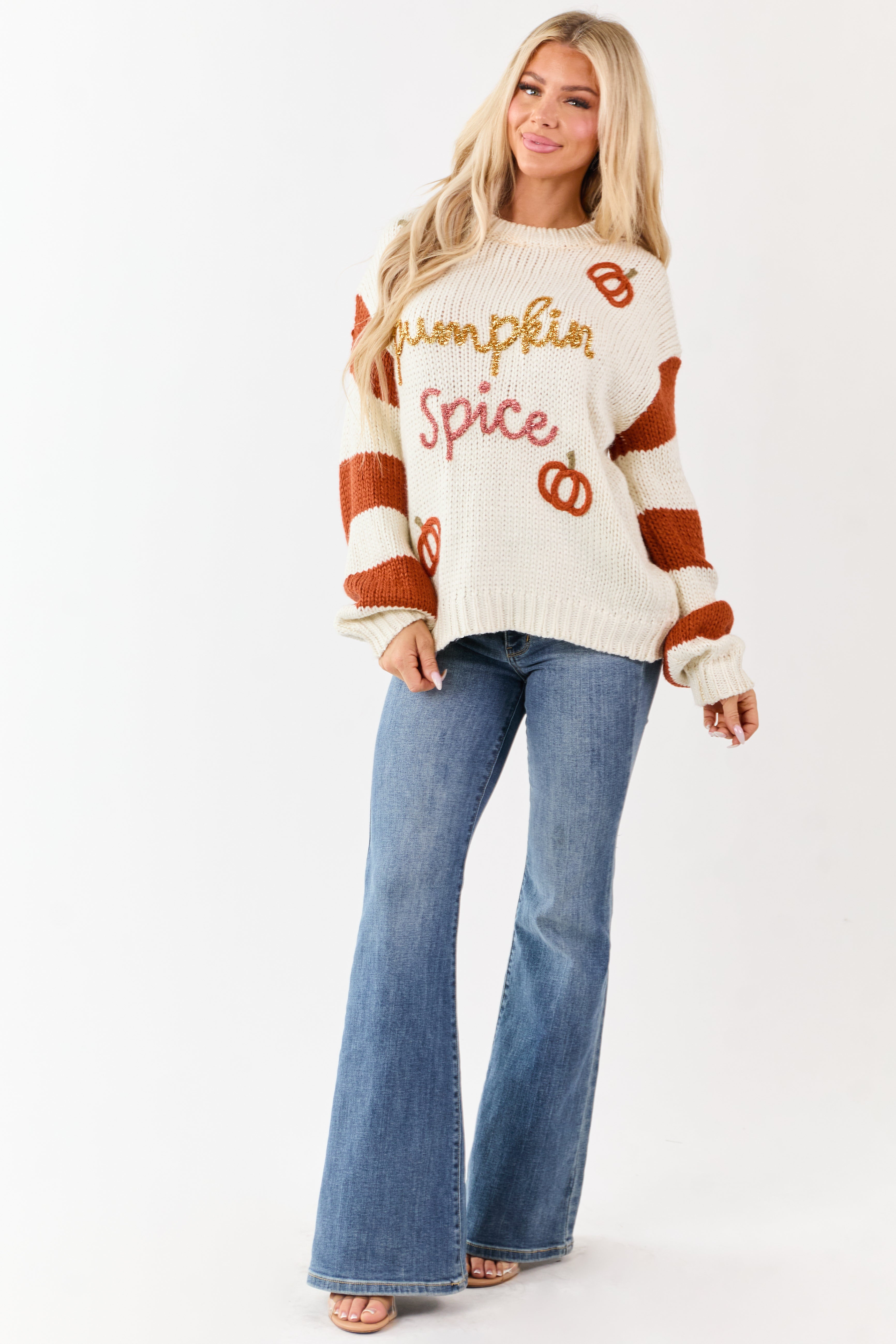 Cream 'Pumpkin Spice' Graphic Soft Knit Sweater