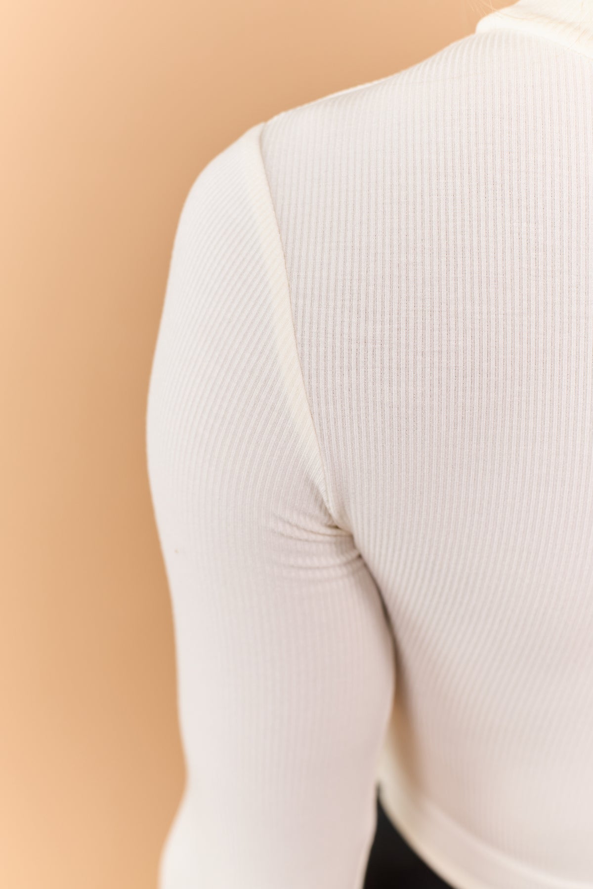 Cream Rib Knit Long Sleeve Crew Neck Bodysuit