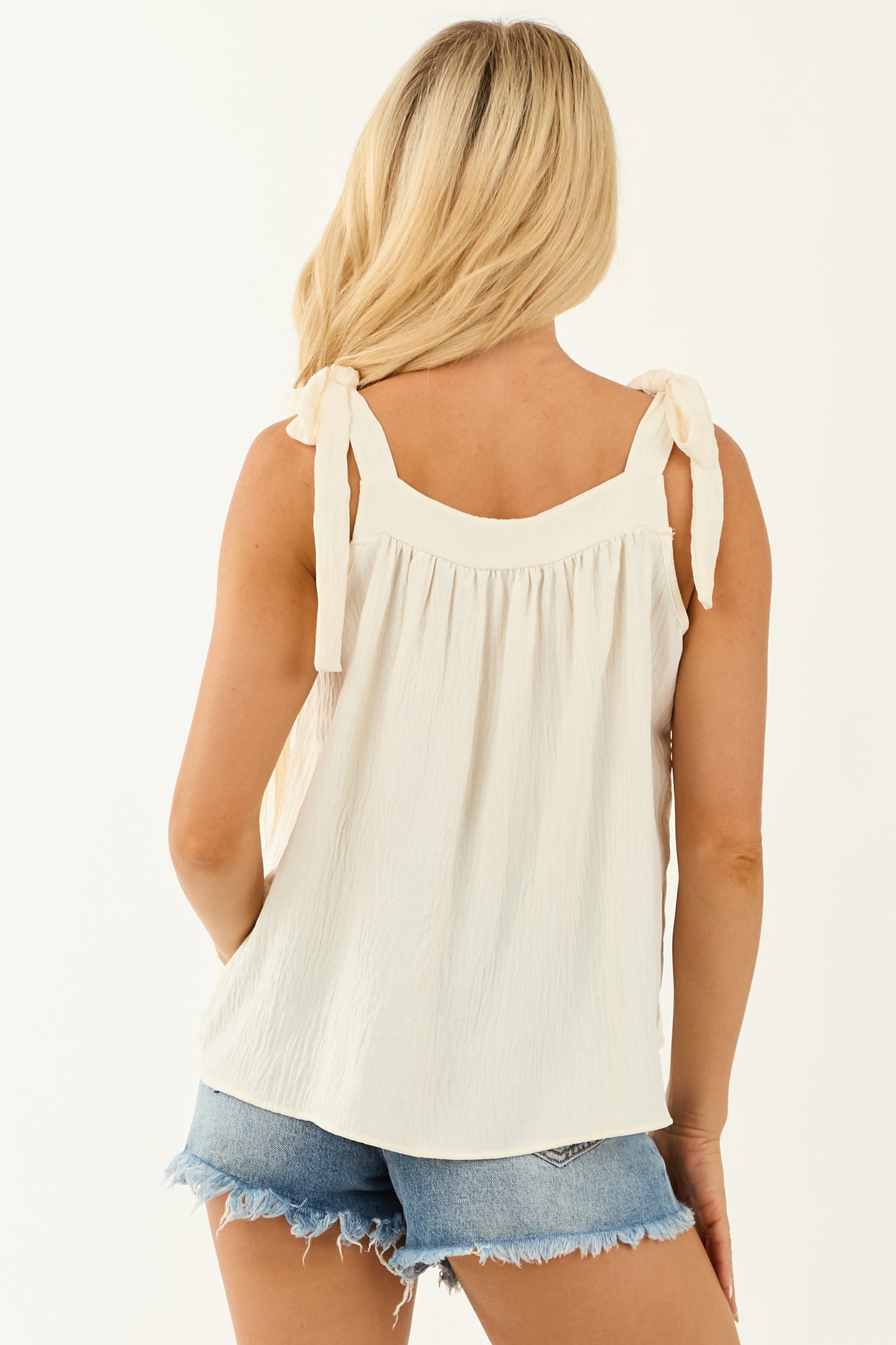 Cream RickRack Trim Tie Straps Tank Top