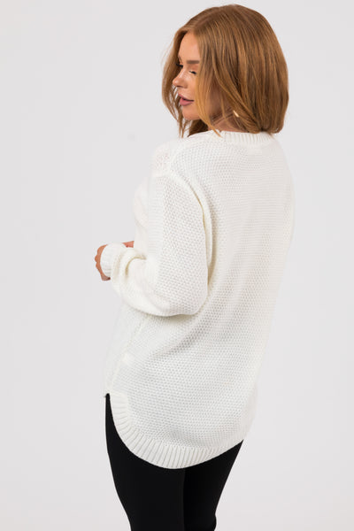 Cream Round Neck Basic Knit Sweater