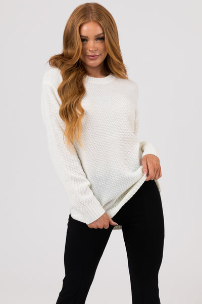 Cream Round Neck Basic Knit Sweater
