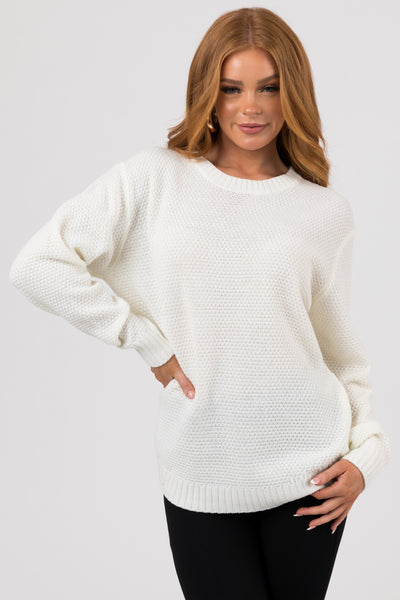 Cream Round Neck Basic Knit Sweater