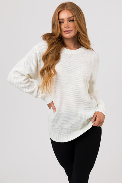 Cream Round Neck Basic Knit Sweater