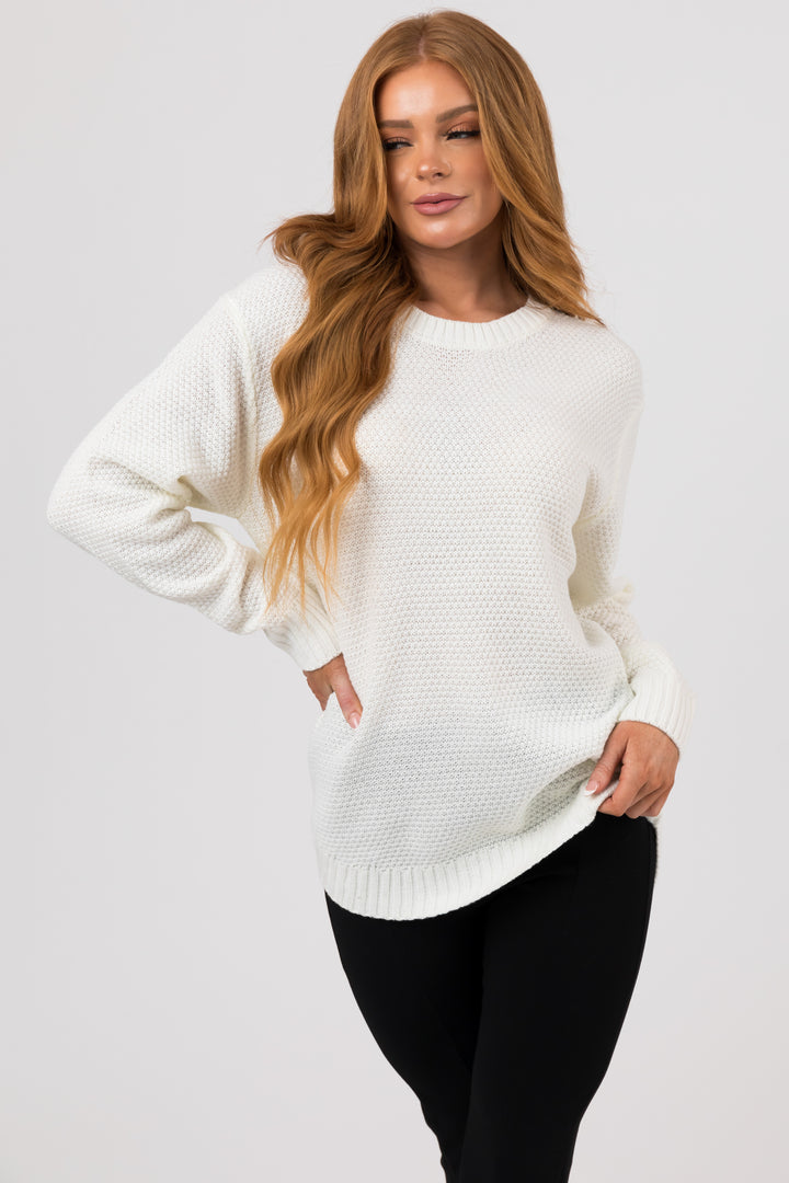 Cream Round Neck Basic Knit Sweater