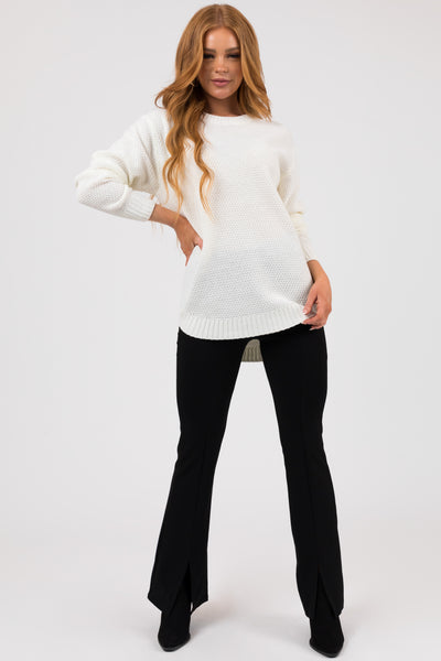 Cream Round Neck Basic Knit Sweater