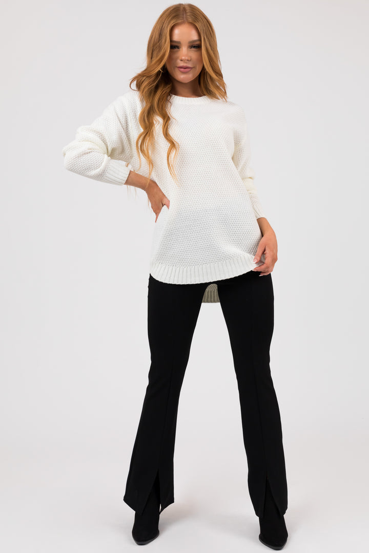 Cream Round Neck Basic Knit Sweater