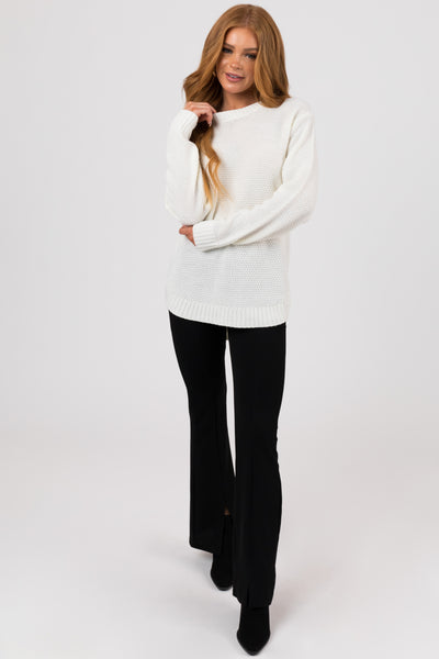 Cream Round Neck Basic Knit Sweater