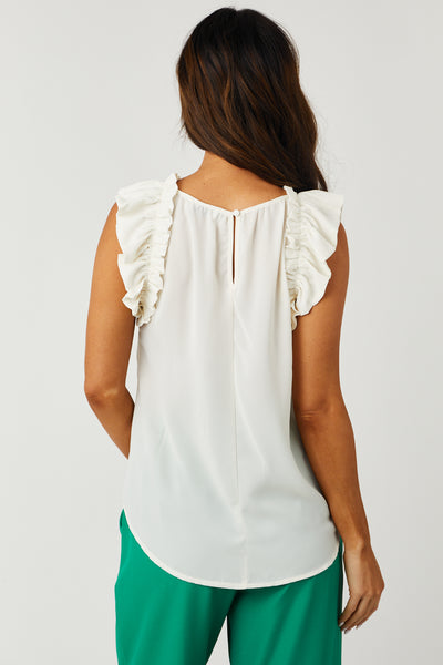 Cream Ruffle Cap Sleeve Woven Blouse