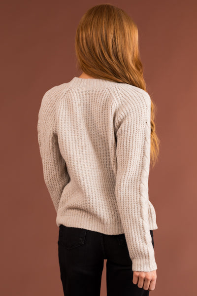 Cream Ruffle Detail Cable Knit Sweater