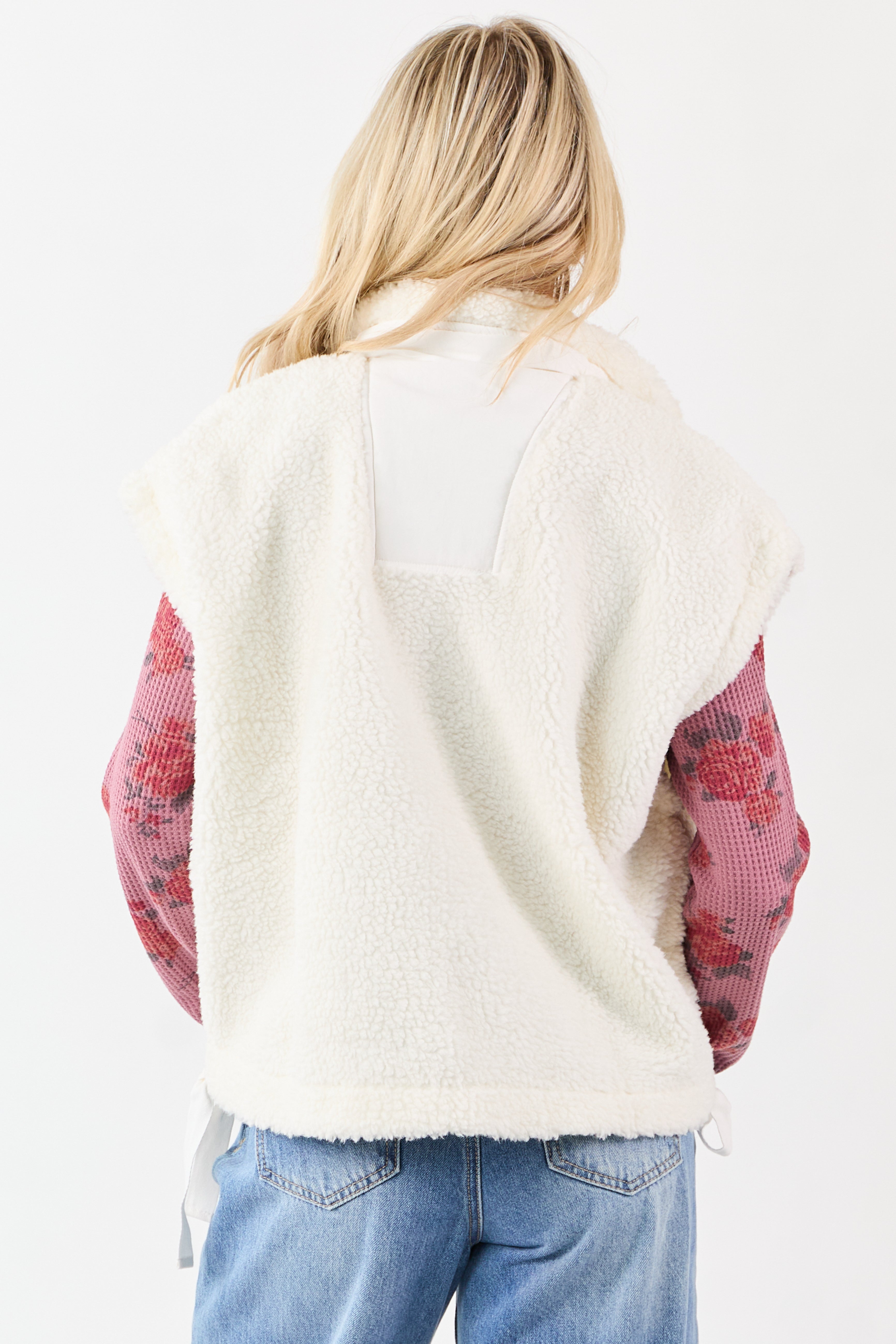 Cream Sherpa Button Down Side Tie Vest