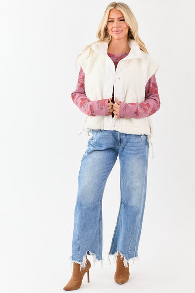 Cream Sherpa Button Down Side Tie Vest