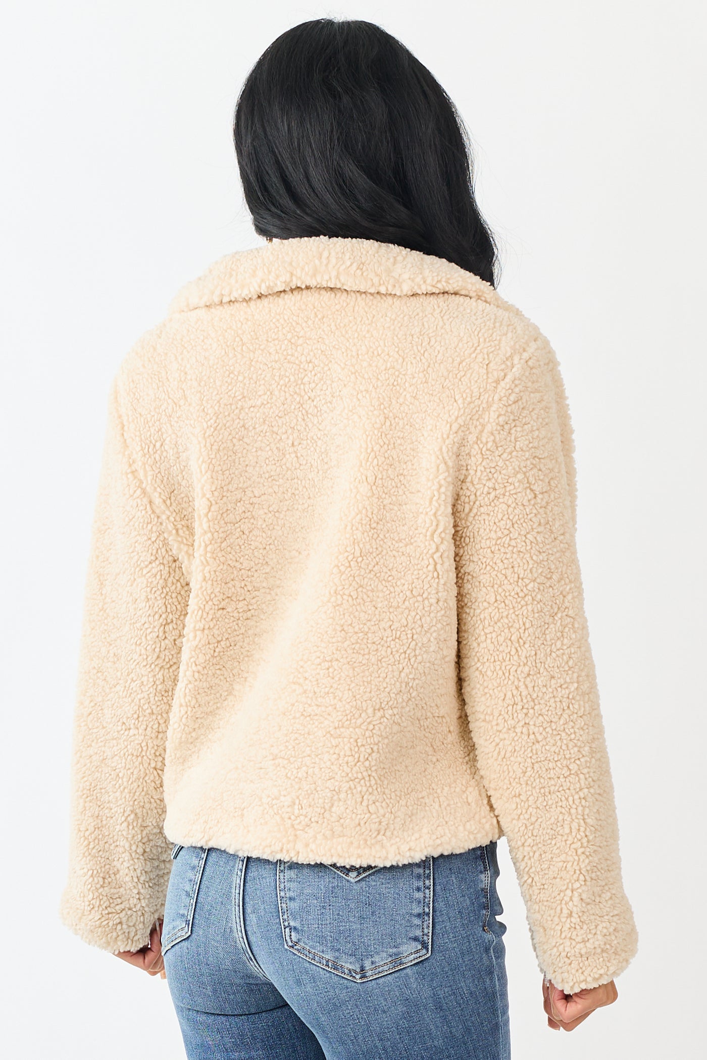 Cream Sherpa Long Sleeve Button Down Jacket