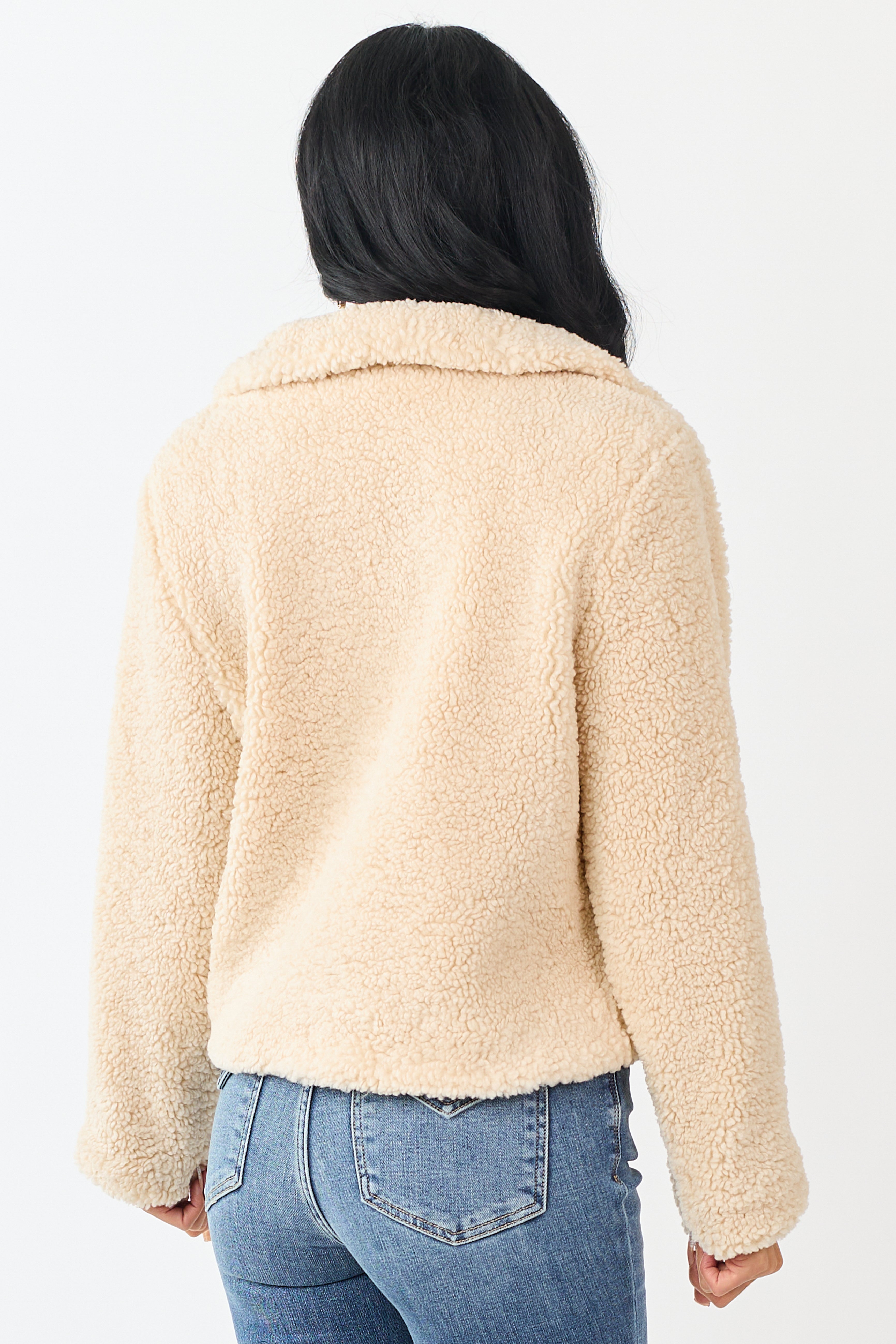 Cream Sherpa Long Sleeve Button Down Jacket