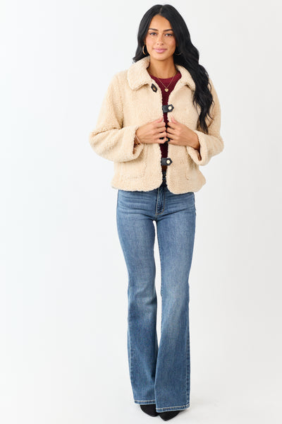 Cream Sherpa Long Sleeve Button Down Jacket