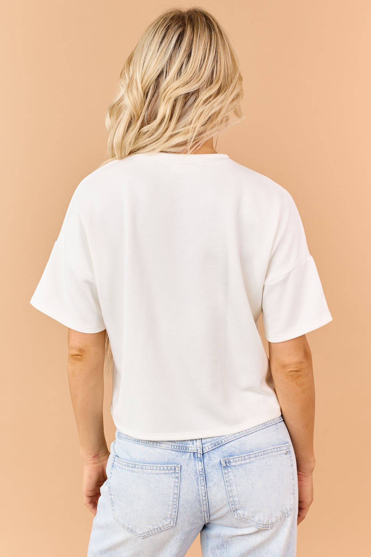 Cream Short Sleeve Crew Neck Boxy Scuba Top