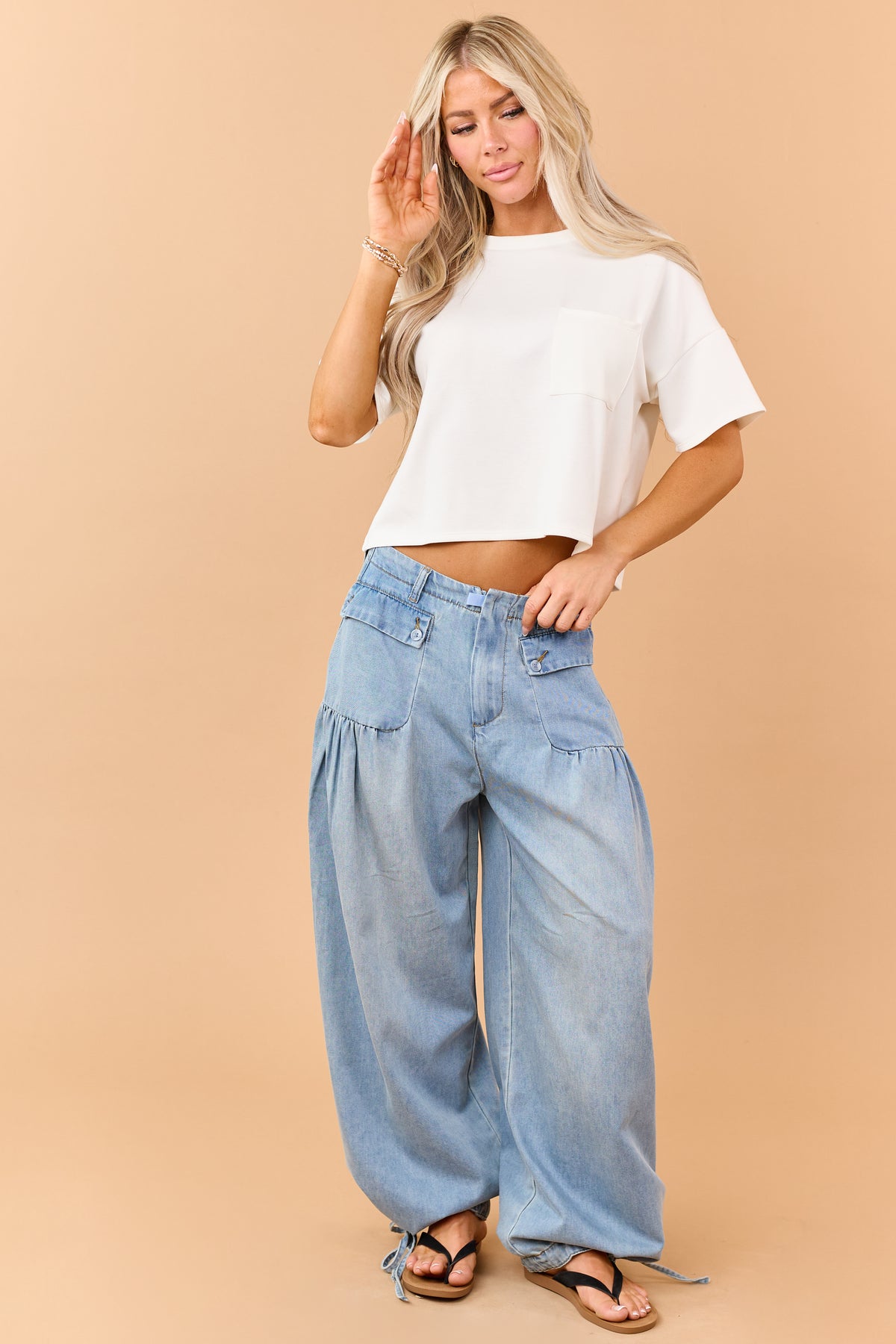 Cream Short Sleeve Crew Neck Boxy Scuba Top