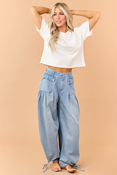 Cream Short Sleeve Crew Neck Boxy Scuba Top